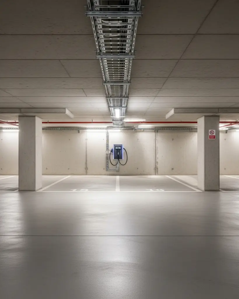 Parking souterrain de résidence équipé d'une borne de recharge